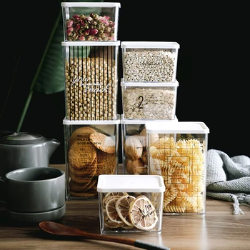 

Stackable Plastic Transparent Food Storage Jar Sealed Can With Cover Refrigerator Fresh-keeping Storage Box Home Organization