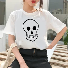 Best Price Women's Wreath T-shirt Cute cartoon skull clothes ladies short sleeve Kawaii Tees top graphic T-shirt printing T-shirt female