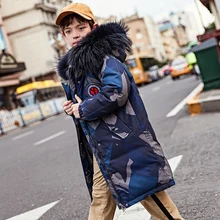 HSSCZL куртки-пуховики для мальчиков Новинка года; пуховое пальто для девочек Длинная зимняя теплая верхняя одежда с капюшоном пальто; детская одежда