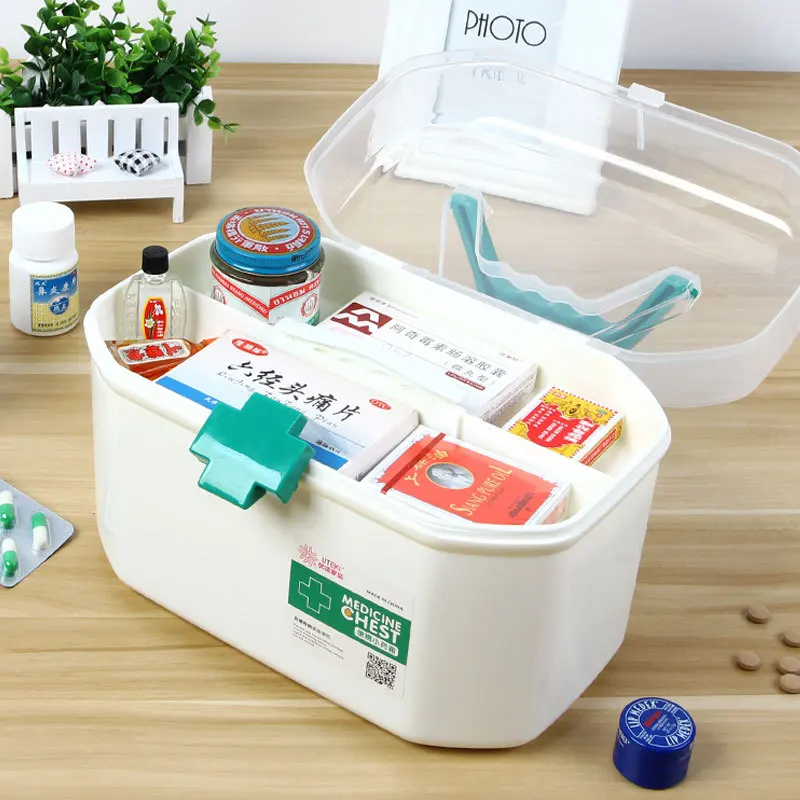 Small Medicine Box First Aid Kit Medical Box Double Layer Medicine Box Hand Chest For Household Indoor 2 Color
