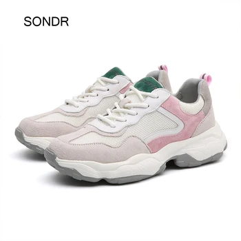 

Increased Shoes Women White Sneakers Fashion Brand Spring New Ladies chunky footware PatchworkFemale zapatos de mujer Breathable