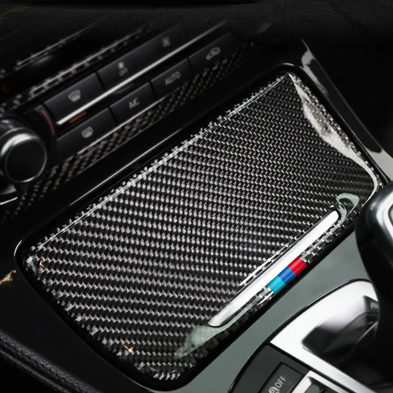 cheap 1pc Black Car Storage Box Panel Stickers Trim Carbon Fiber For BMW 5 Series F10 11 17 Auto Interior Storage Box Panel Trim