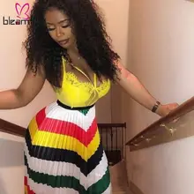 Новинка, женская летняя и осенняя длинная Плиссированная юбка в полоску с рисунком Галактики, модная одежда для активного отдыха, повседневная юбка макси с высокой талией