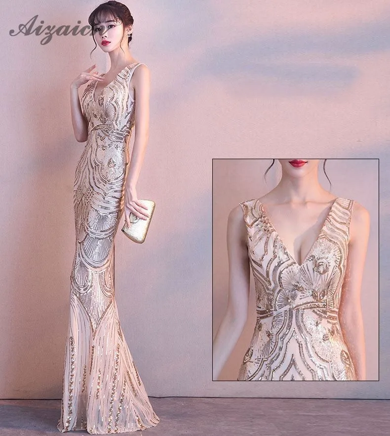 Модное сексуальное длинное Cheongsam с блестками, современное китайское винтажное платье с глубоким v-образным вырезом Qi Pao, женское китайское вечернее китайское платье-Ципао, тонкий халат