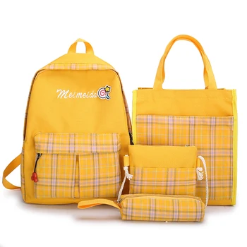 

4pcs canvas school backpack set for teenage girls cute printing shoulder bag+women backpack+pencil case+purse travel satchel56