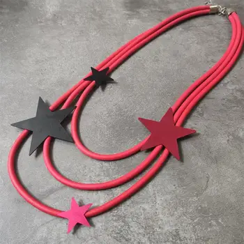 

Women Fashion Jewelry Boho red Rubber Lightweight Long Punk Star Metal Necklace for Office Lady