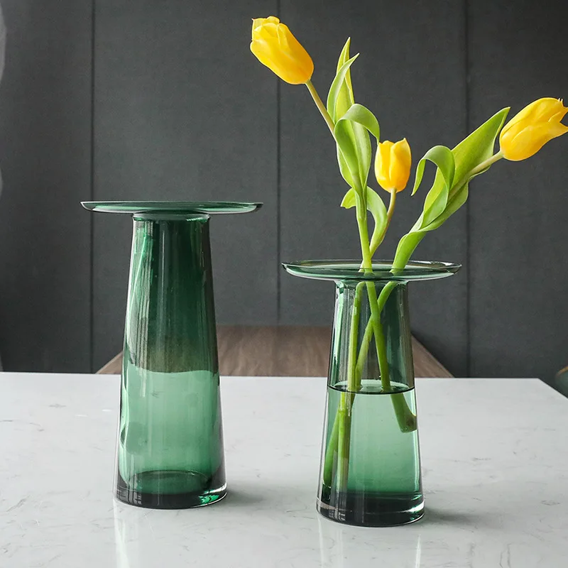 

Nordic Flat Glass Vase Small Wrinkle Chrysanthemum Peony Flower Vase Hotel Model Cute Room Accessories Aesthetic Decor Living