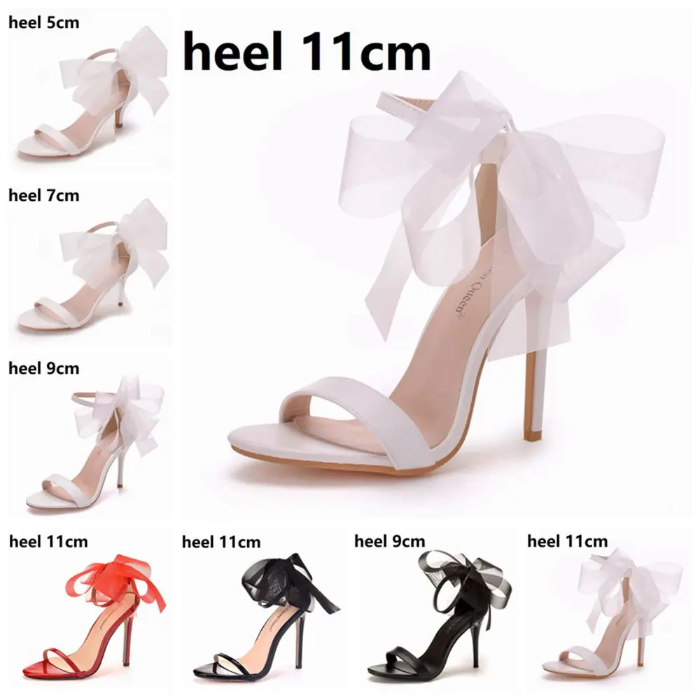 Crystal Queen Woman Bow Knot Ankle Strap Party Sandals High Heels Open Toe