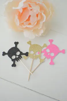 

skul cupcake toper, skull and bones cupcake toppers, pirate cupcake toppers(12 toppers)