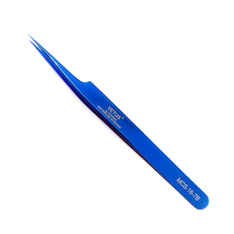 16-7B-Bright Blue Vetus Original MCS Series New Style Premium Eyelashes Tweezers Ultra Fine Tip Improve for 3D 6D Lashes Extensions - Цвет: 16-7B-Bright Blue