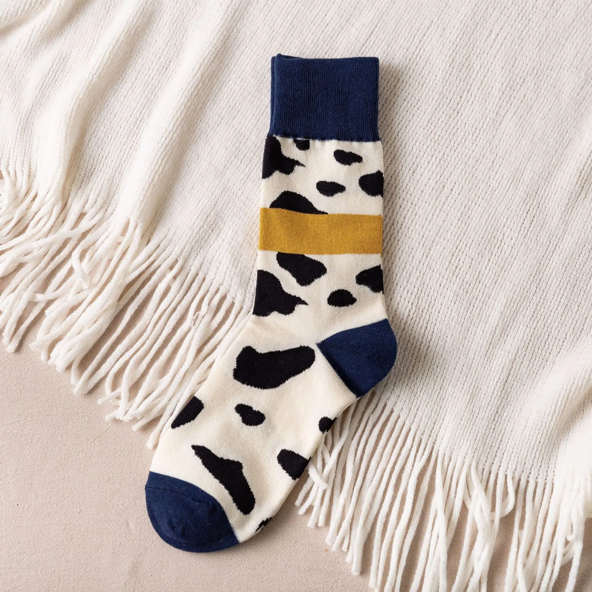 Navy Blue Jeseca Autumn Winter Socks Hot Sale Women Harajuku Streetwear Ankle Sox Girls Cute Animal Print Cotton Soft Christmas Sock - Цвет: Navy Blue