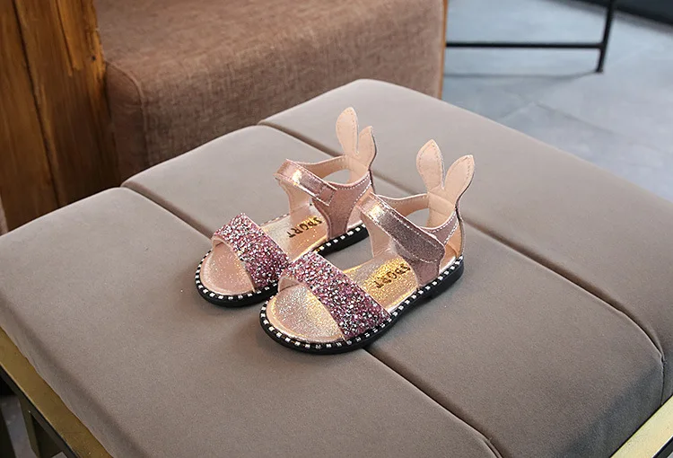 Г., летние корейские детские сандалии принцессы Стразы с кроличьими ушками для маленьких девочек, нескользящая обувь с открытым носком для детей от 1 до 6 лет