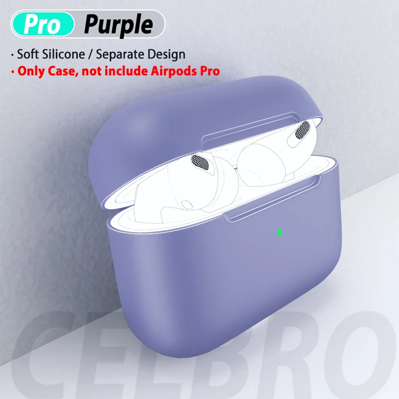 Цветной чехол-накладка для AirPods Pro, силиконовый беспроводной зарядный бампер для наушников Air Pods Pro 2 1, мягкий чехол, 1:1 - Цвет: Purple