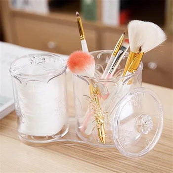 

1PCs Europe Metal Makeup Brush Storage Tube Eyebrow Pencil Cotton Pad Storage Box Double-Tube Jewelry