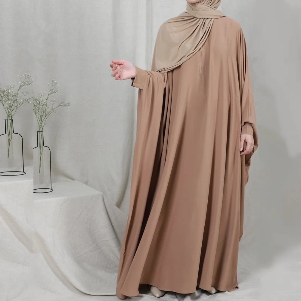 

Muslim Women Prayer Dress One Piece Praying Abaya Batwing Sleeves Islam Clothing Dubai Saudi Turkish Modest Robe Eid Ramadan