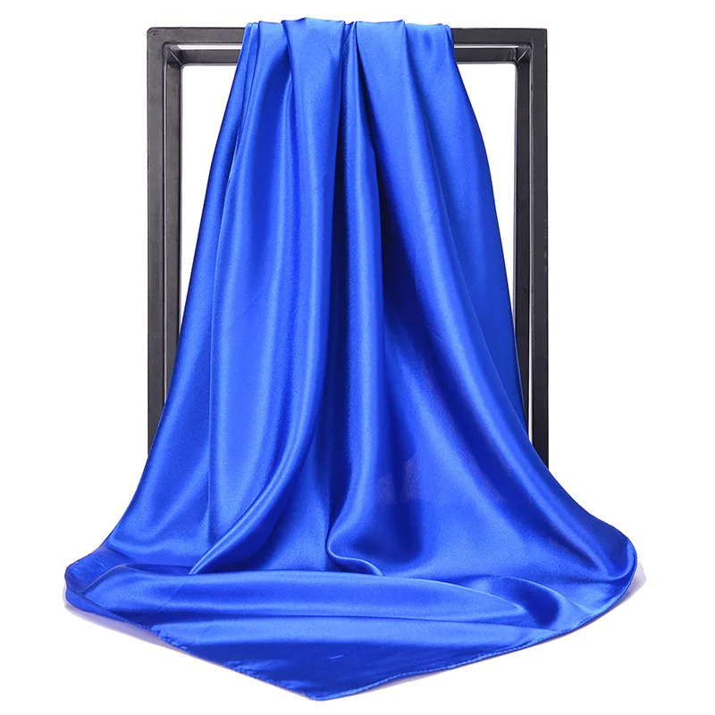 Solid Color Head Scarf Women Blcak Square 90*90cm Silk Foulard Satin Bandana Cheveux Neckerchief Hijab Hair Scarves For Ladies 3