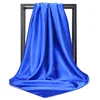 Solid Color Head Scarf Women Blcak Square 90*90cm Silk Foulard Satin Bandana Cheveux Neckerchief Hijab Hair Scarves For Ladies 3