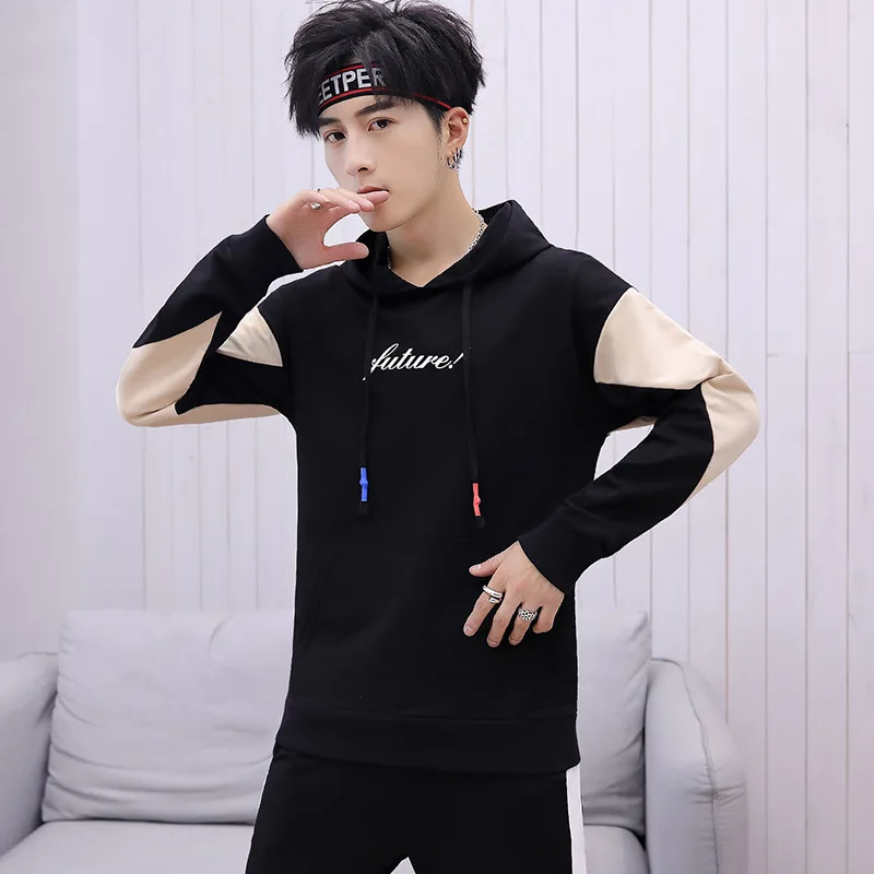 

2019 Men Spring And Autumn Leisure Sports Suit Hooded Pullover Printed Trend Hoodie Long Sleeve Trousers Skinny Dacron