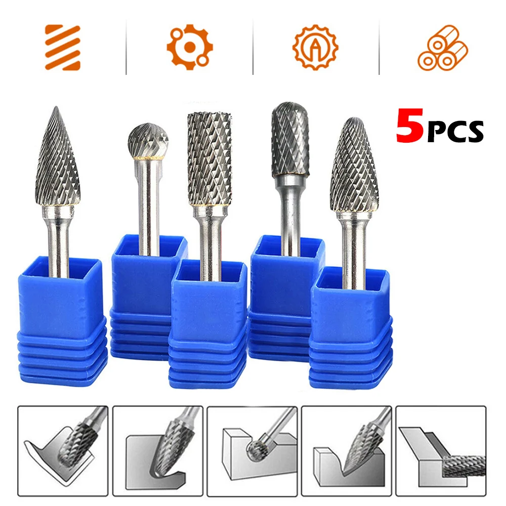 

5pcs 10mm 1/4" Tungsten Carbide Milling Cutter Rotary Tool Burr Grinder Shank Drill Dremel Bits Electric Grinding Accessories