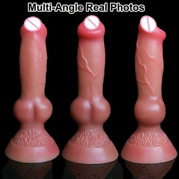 Soft Realistic Animal Dog Big Dildo Suction Cup Cock Lesbian Silicone Masturbators Penis Butt Plug Adult Sex Toy for Men Women 3