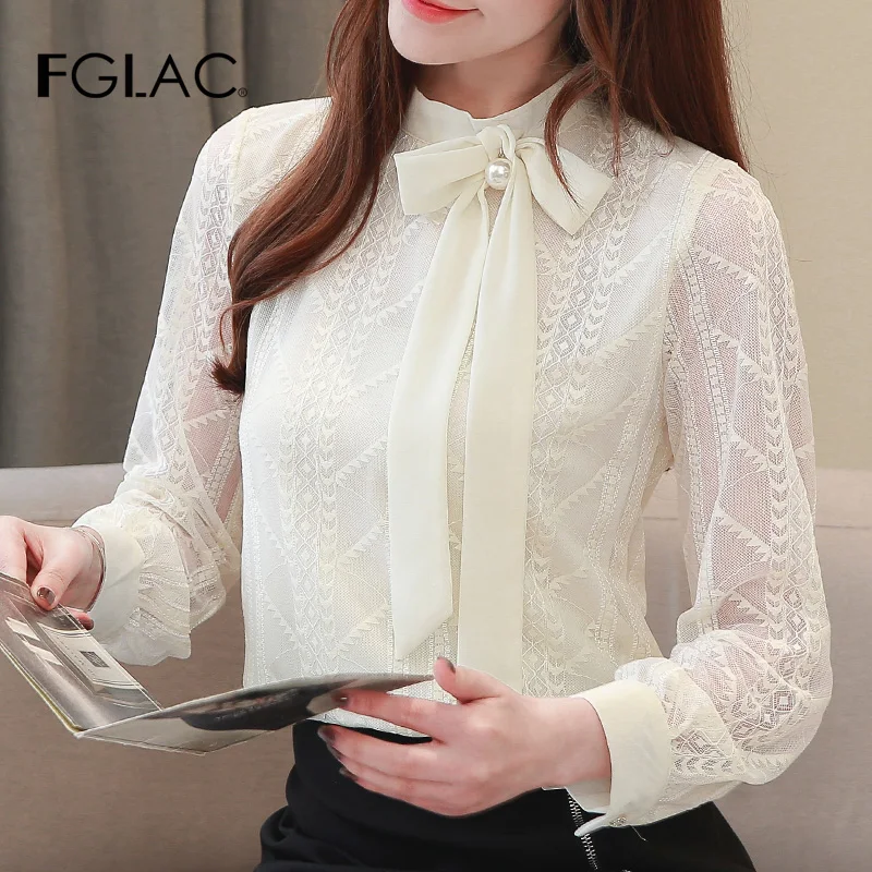 New 2022 Autumn long sleeve chiffon blouse Fashion casual bow women shirt plus size office lady shirt