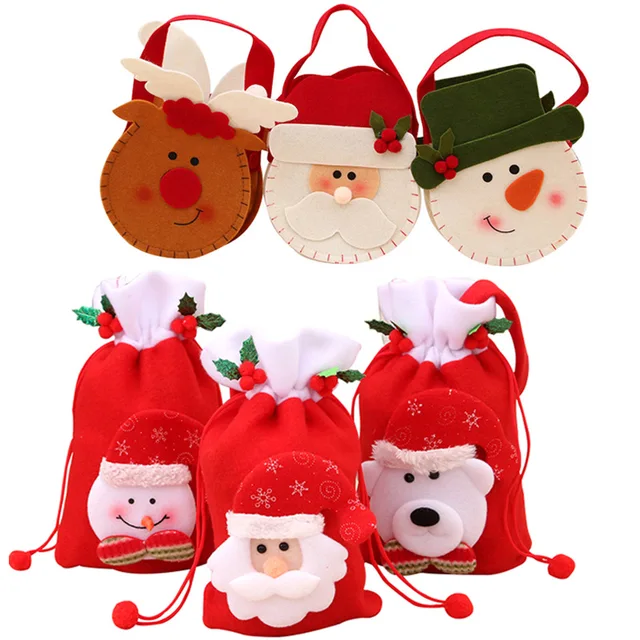 1pcs Santa Sacks Drawstring Christmas Gift Bags, 3D Design Fabric Christmas Bags for Christmas Party Supplies 5