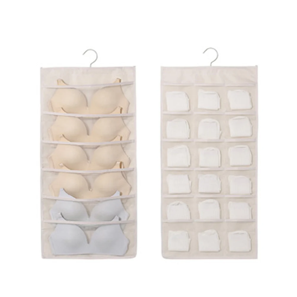 Double Sided Wall Door Closet Hanging Storage Bag Organizer Pouch Oxford Cloth Hanging Bag QP2 - Цвет: Beige  6 grid