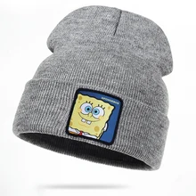 TUNICA/новые зимние теплые трикотажные шапки в стиле Спанч Боб, мужские шапки в стиле Skullies для мальчиков, зимние теплые шапки в стиле хип-хоп, женские шапки, 3 цвета, Gorros