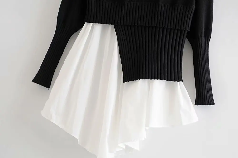 CHICEVER Winter Knitted Pullovers Sweater For Women Top Female Patchwork hem Casual Women's Jumper Clothes Fashion New