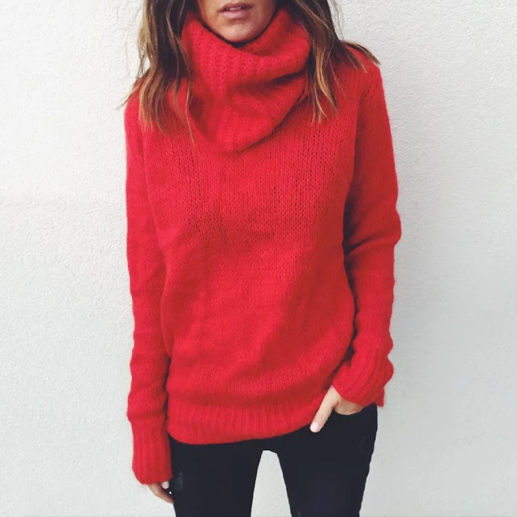 autumn winter Women Knitted Turtleneck Sweater Casual Soft polo-neck Jumper Fashion Loose Femme Elasticity Pullovers