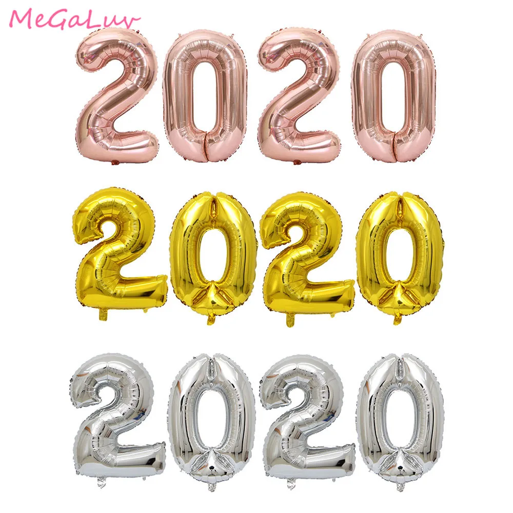 32inch 16inch New Year 2020 Number Foil Balloons Rose Gold Silver Air Balloons Christmas Decorations Happy New Year 2020 Globos