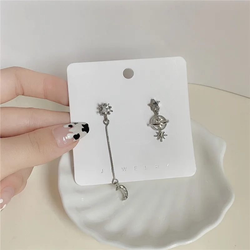 

2020 New Design Korean Asymmetric Earrings For Women Trendy Shiny Rhinestone Moon Star Planet Pendientes Cute Girl Gifts Jewelry