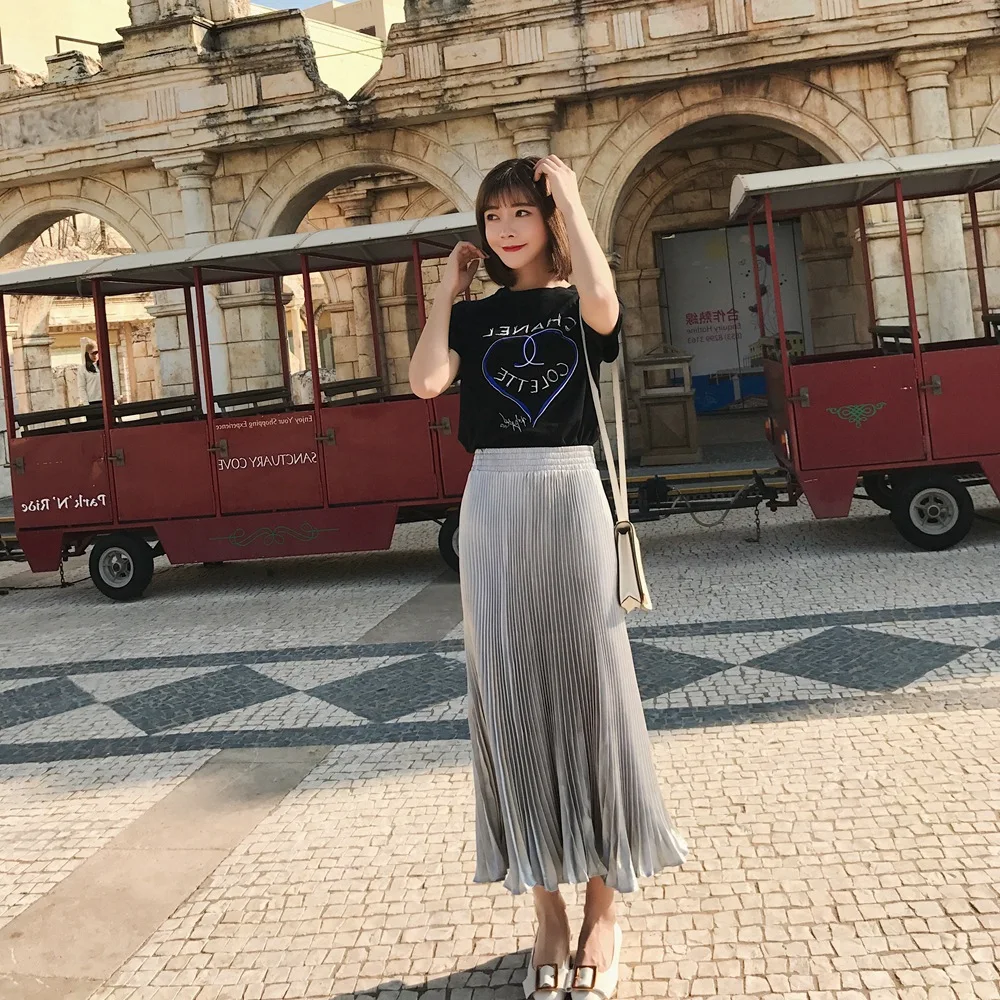

Photo Shoot Spring Autumn Winter New Style WOMEN'S Dress-Style Retro CHIC-Style Versatile High-waisted Slimming Pleated A- line
