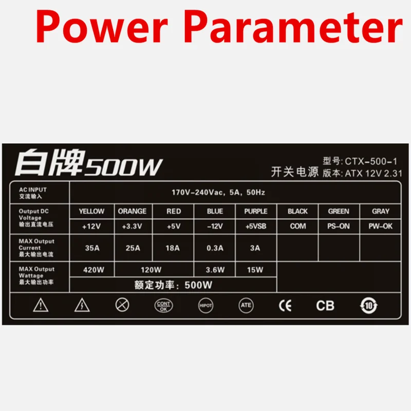 PSU для Sama ATX12V 80plus EU без модуля игры немой Блок питания 500 Вт блок питания CTX-500-1