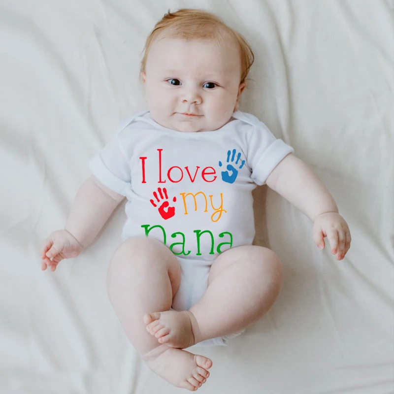 I Love My Nana, Летний Детский комбинезон с буквенным принтом, комбинезоны для новорожденных, белые комбинезоны с короткими рукавами для маленьких мальчиков и девочек