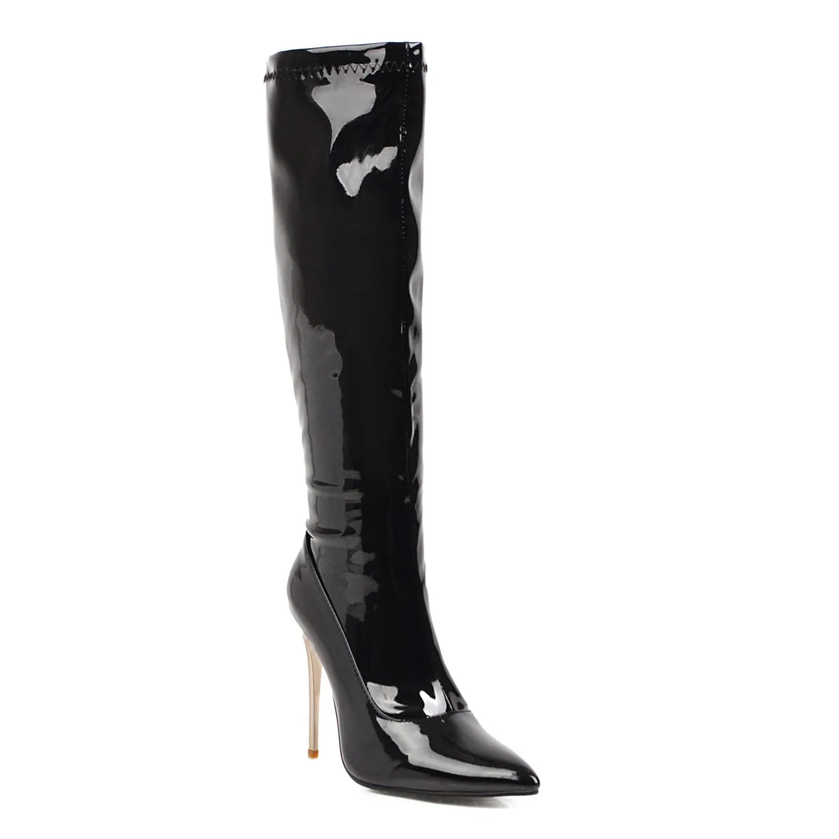

Salu Women Boots Fashion knee high Boots leather Print High Heel Short Boots Pointed Toe Autumn Winter Plush Female Boots