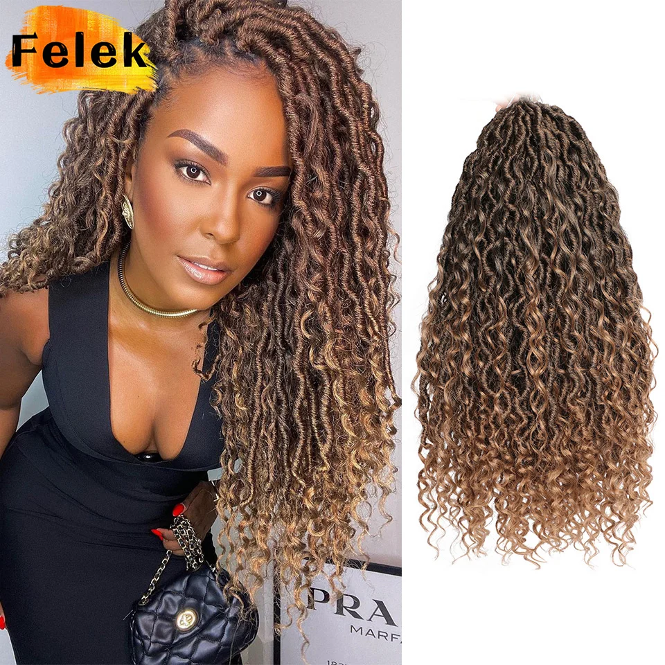 Synthetic Crochet Braids Hair Passion Twist River Goddess Braiding Hair Extension Ombre Brown Faux Locs With Curly For Women