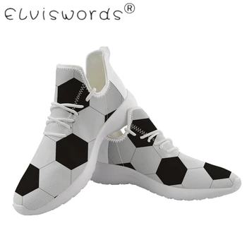 

ELVISWORDS Mens Cusual White Soccer Printed shoes vulcanized Flying weave White Trend shoes For boy lady Knitting Mesh Sneakers