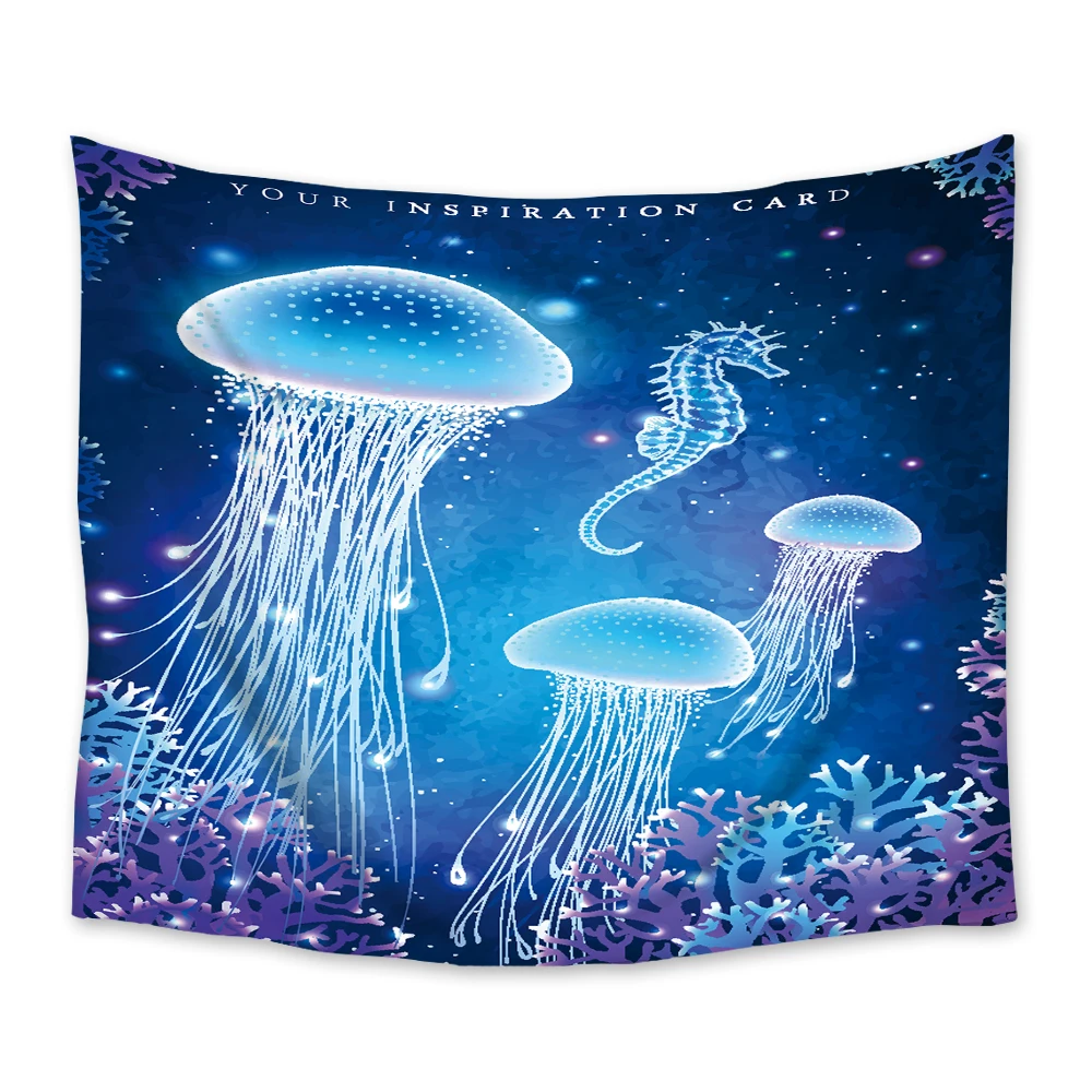 

Jellyfish Hippocampus Coral Tapestry Wall Hanging Polyester Home Bedroom Decor Bedspread Beach Mat Blanket Yoga Mat Tapestries