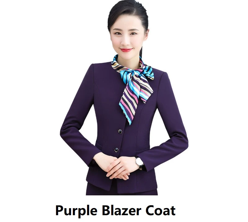 Purple Blazer Coat Формальные униформы конструкции брючные костюмы с брюки и куртки пальто для женщин Бизнес Рабочая одежда Профессиональный карьера блейзеры комплект - Цвет: Purple Blazer Coat