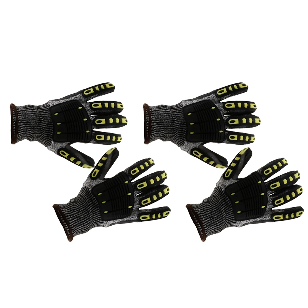 2 пары ударопрочных рабочих защитных перчаток черного цвета с защитой от порезов из HPPE