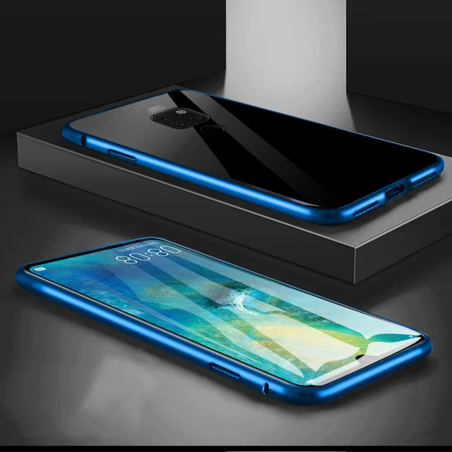 Магнитная Адсорбция металла Стекло чехол для huawei P30 P20 Lite рro Коврики 20 10 Nova 3 3i 3E 4 4E 5 5i Pro Чехол для телефона чехол Coque - Цвет: Blue