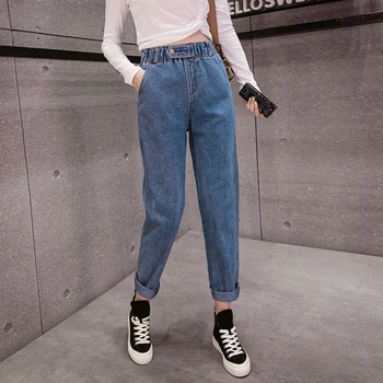 

Ladies Jeans High Waist Female Boyfriend Jeans Elastic Waistl Denim Ripped Jean Woman Plus Size White