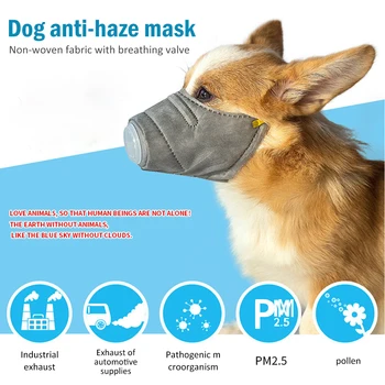 

3pcs Adjustable Dog Protective Muzzle 3-layers Breathable Anti-fog Haze PM2.5 Puppy Mouth Guard Mask with Breather Valve S M L