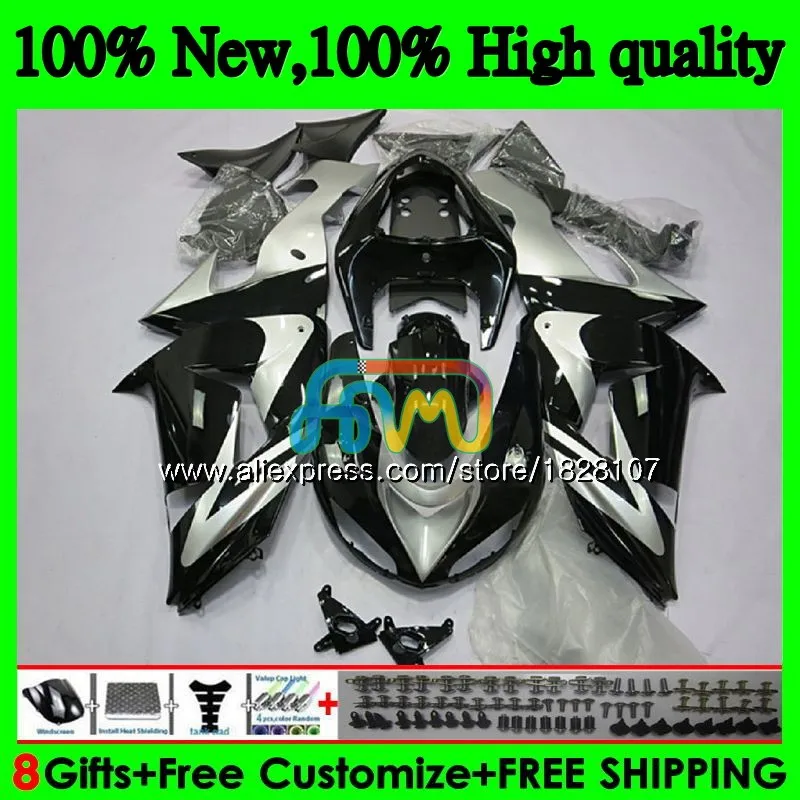 Корпус для KAWASAKI ZX 10 сотрудников отдела исследований ZX-1000 ZX-10R ZX1000 CC 06 07 16BS. 82 ZX 1000CC ZX 10R ZX10R 06 07 серебро черный 2006 2007 комплект обтекателей