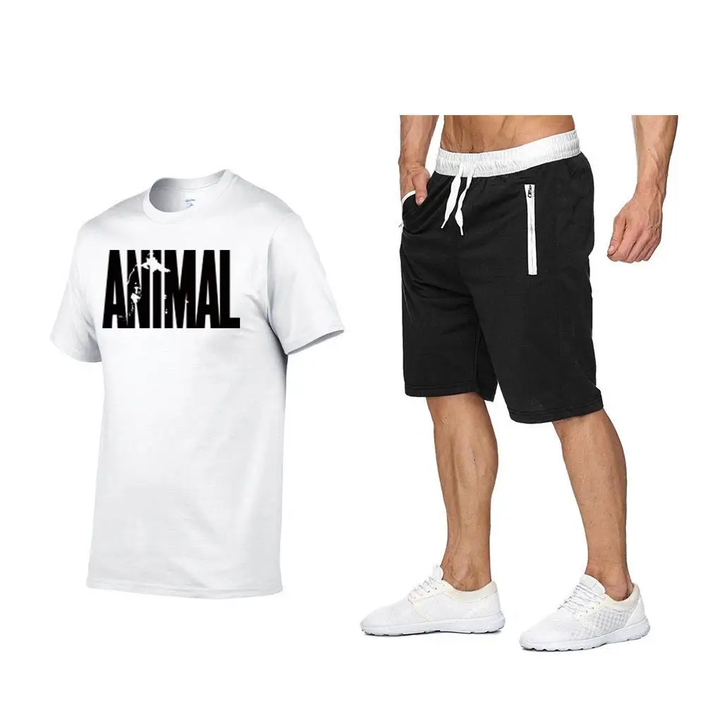 

Cotton men's short-sleeved t-shirt two-piece shorts suit summer paragraph male Shi Ou edition foreign trade sports and leisure