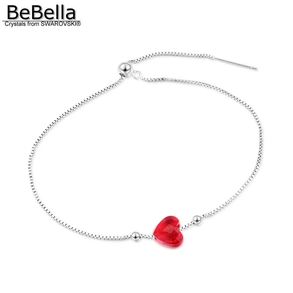 

BeBella red heart charm silve 925 chain bracelet Crystals from Swarovski fashion jewelry for women girls Christmas gift 2019