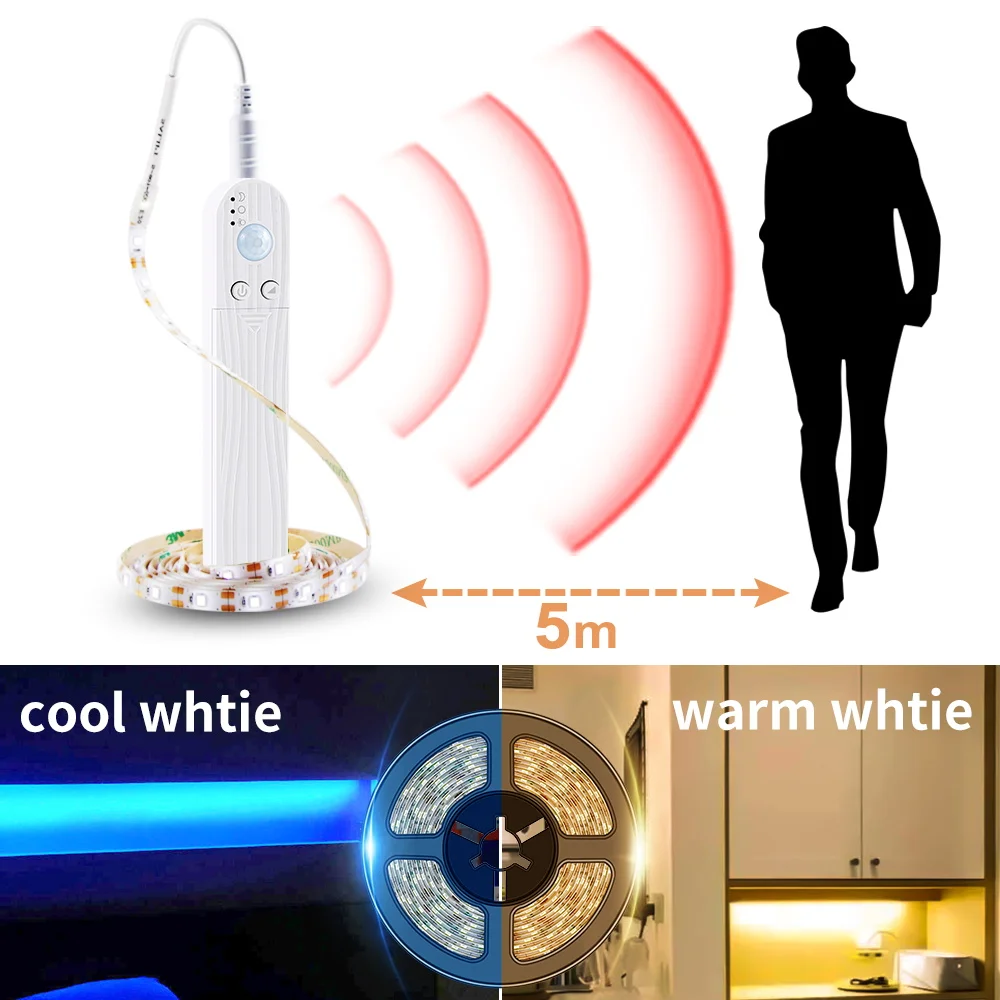 Led Motion Sensor Cabinet Light Strip Switch Night Light DIY Closet Kitchen PIR Wardrobe Lamp Wireless Lights Led Bedroom Light afbeelding
