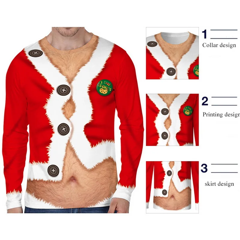 HEFLASHOR, 3D принт, Мужская Рождественская футболка,, повседневная, длинный рукав, круглый вырез, футболка, Homme, хип-хоп, забавная, Camisetas, тонкий топ, футболки