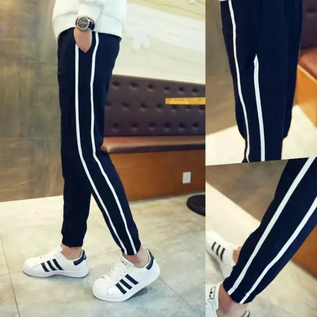

Athletic Pants Men And Women Casual Trousers Thin Type for Spring And Autumn Skinny Closing Three Bars Vertical Striped Slimming